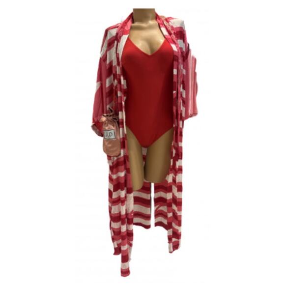 Armani Exchange Beach Crochet Cardigan Cover Up Color red and white M - Picture 6 of 6